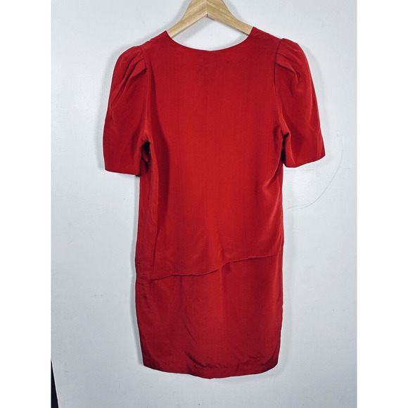 Maje Red Silk Dress Mini Sheathe Woman’s Medium EUC Holiday Chic Parisian Cherry - Picture 15 of 16